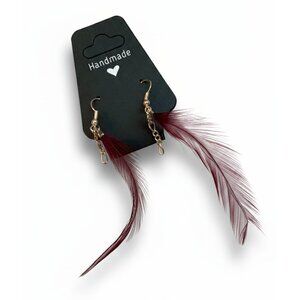 Earrings 🪶 Little purple feather & Silver tone chains detail - Shepherds Crook